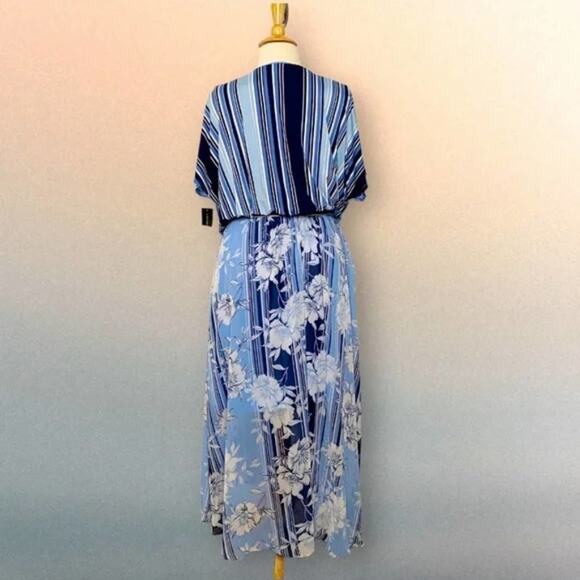 LANE BRYANT BLUE striped, floral faux wrap MAXI DRESS plus SIZE‎ 26 - Picture 3 of 11